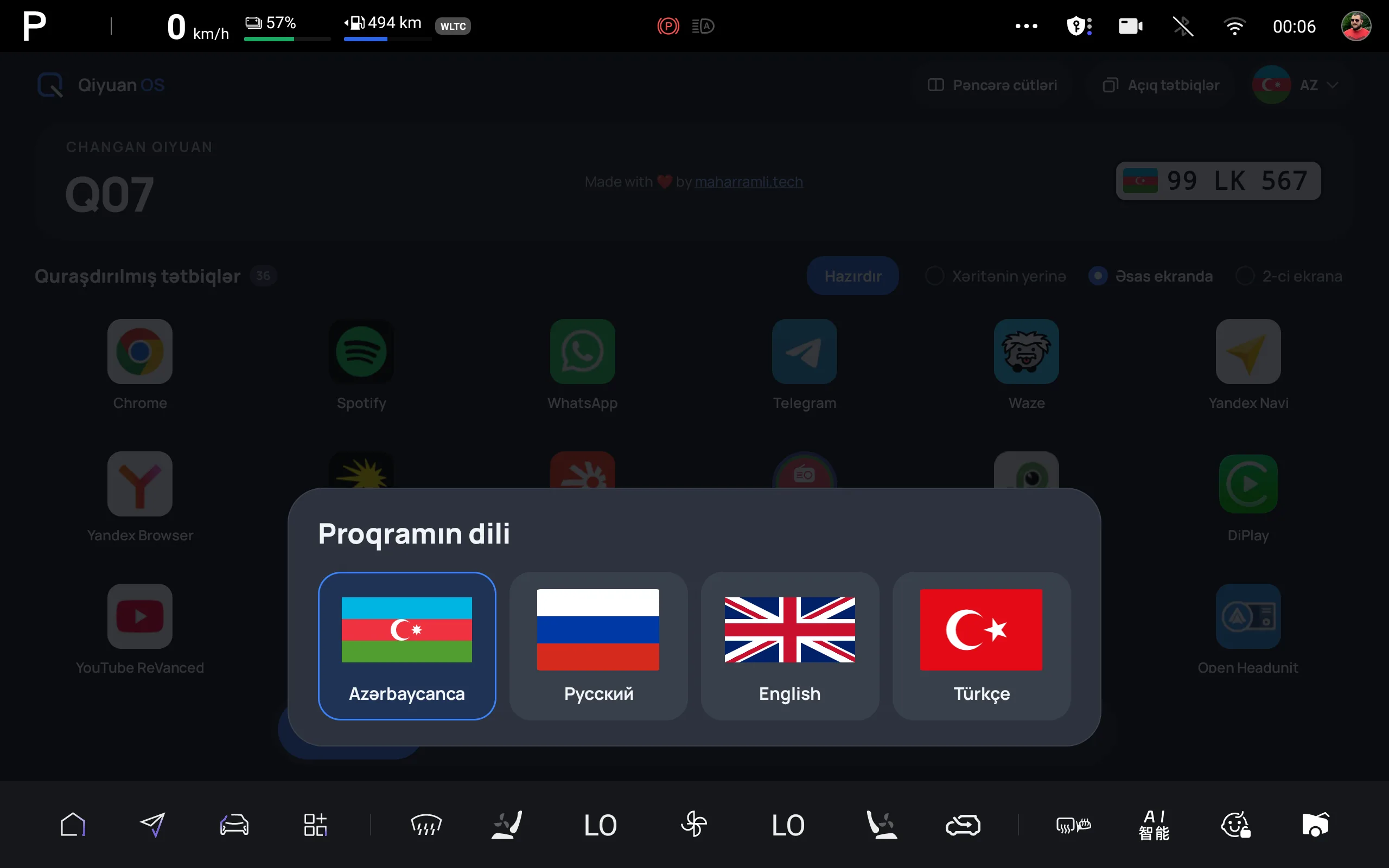 Dil seçimi. Tətbiqin interfeys dili üçün seçimlər.